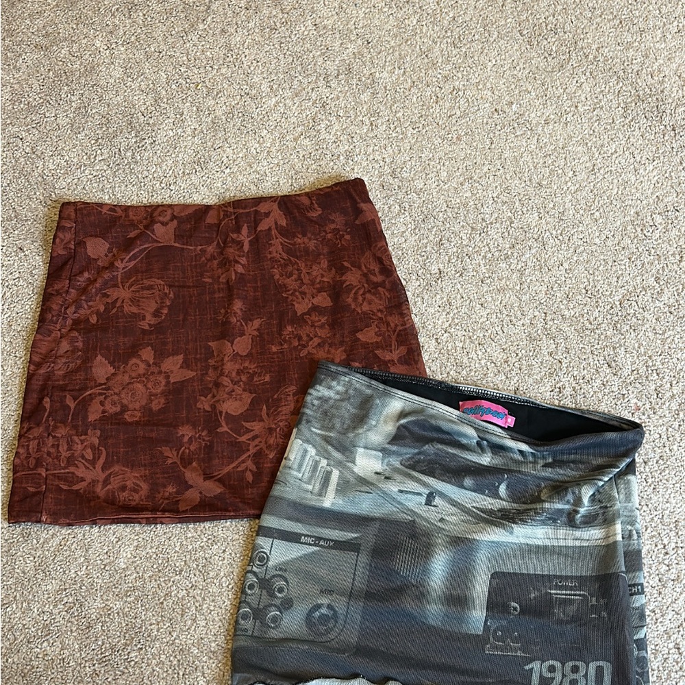 Floral Brown Skirt / Blue retro skirt
